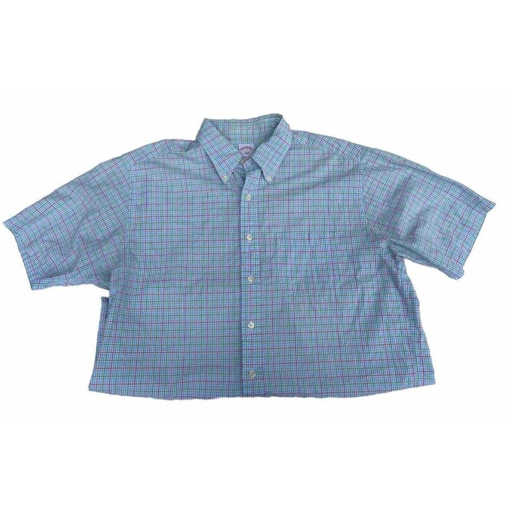 Mens Brooks Brothers Short Sleeve Button Shirt Blue/White/Red/Green Size L